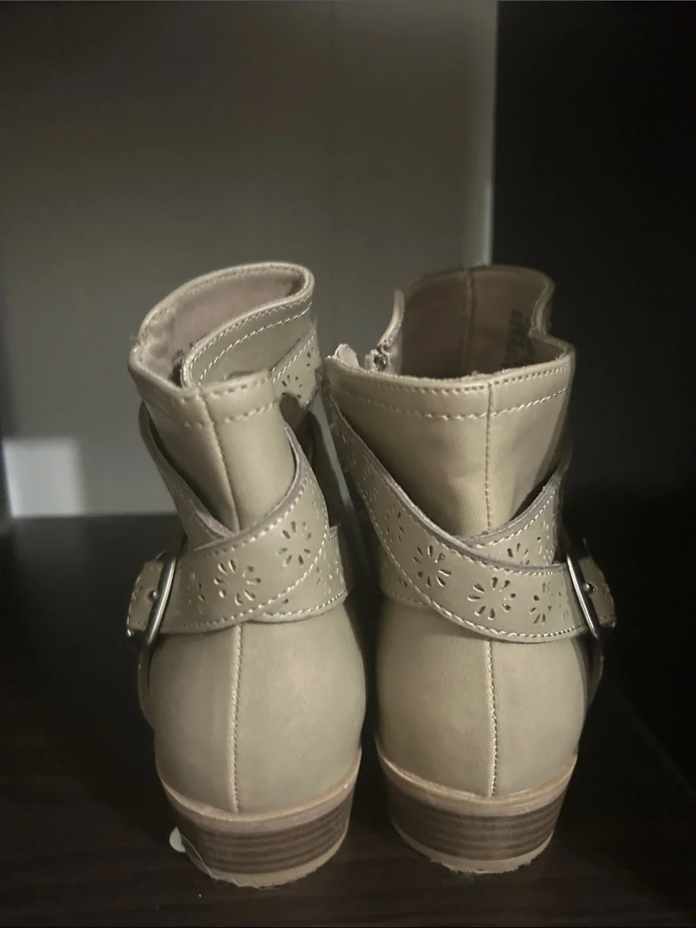 Women's Cream Ankle Booties with Decorative Straps